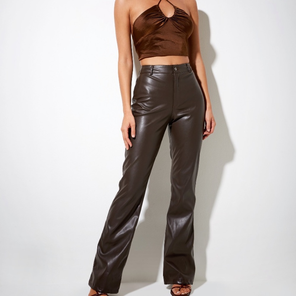 Motel Rocks Zoven Trouser in PU Dark Chovolate